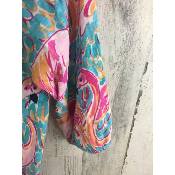 Lilly Pulitzer Sz S Alia Swim Coverup Dress Peel and Eat Flamingo with Fringe - Picture 7 of 14